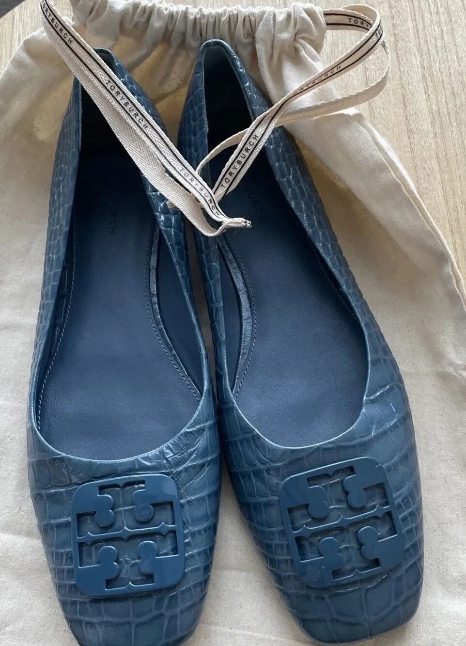 Tory Burch Georgia Flats Croc Embossed Leather Designer Chic Womens 10.5 New